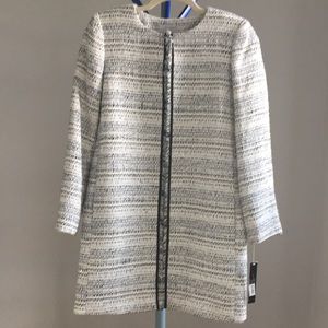 Tahari by ASL Blue Ivory Fringe-Trim Tweed Jacked